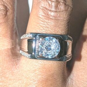 Men's Wedding Ring 14K White Gold Plated Round Cut Simulated Diamond Sz 9